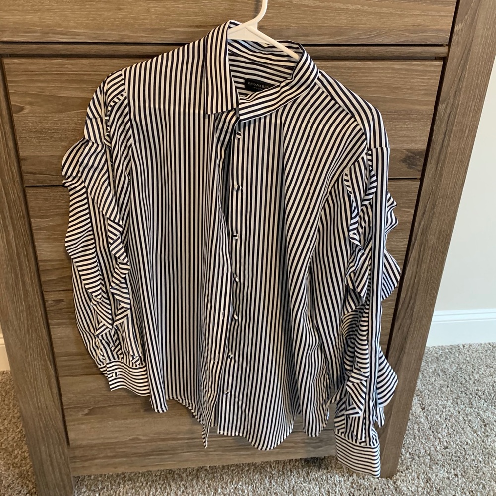 Ruffled sleeve, button down, dress shirt